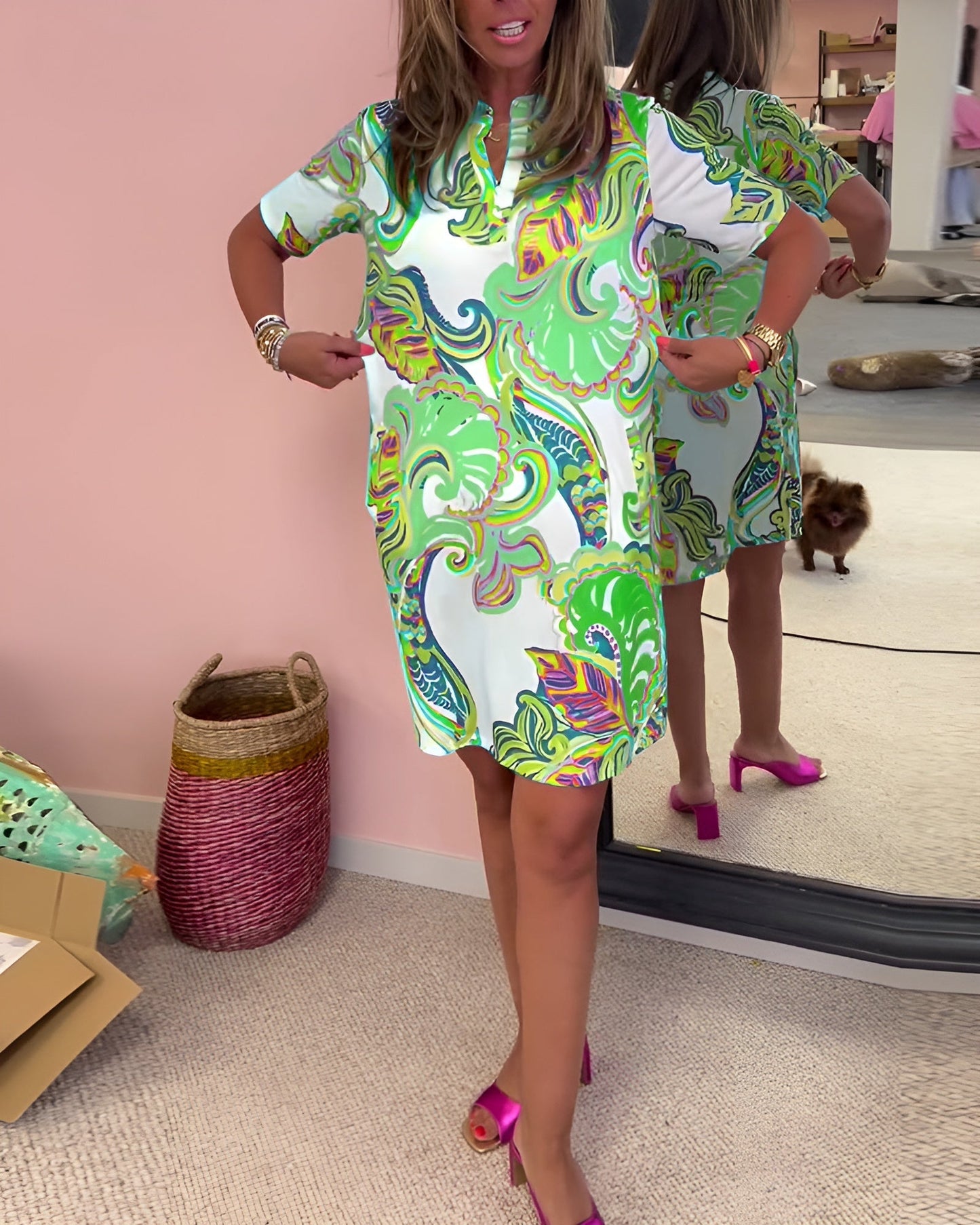 Gaëlle | V 領輕薄圖案連衣裙