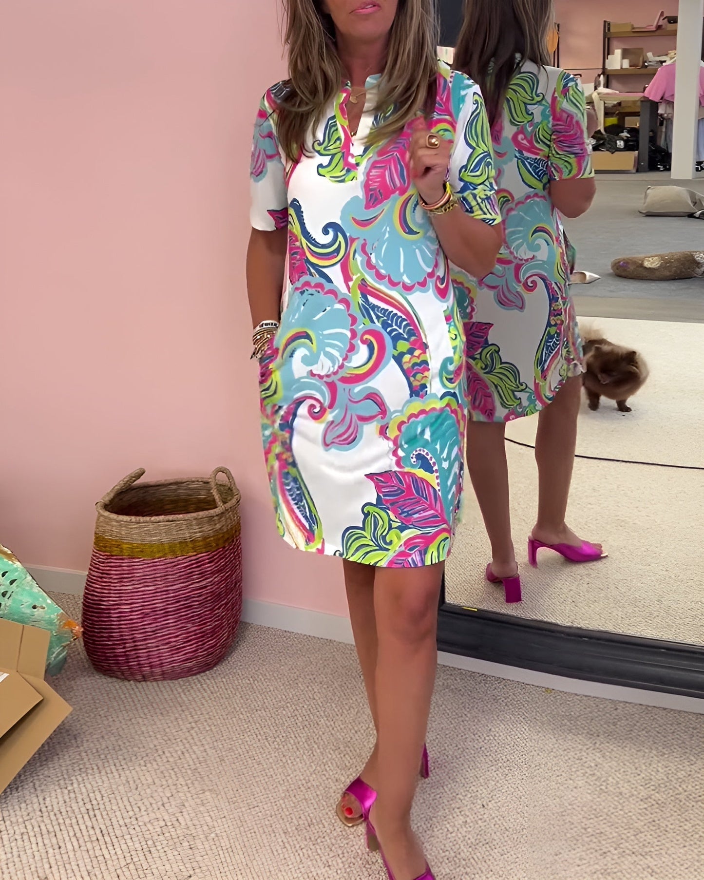 Gaëlle | V 領輕薄圖案連衣裙