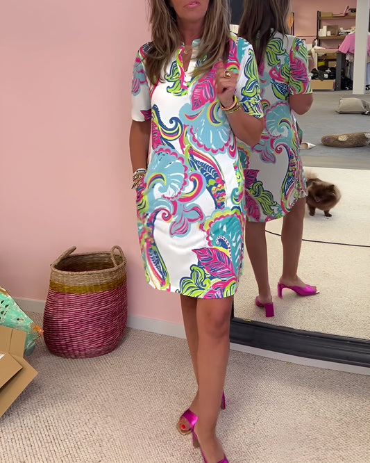 Gaëlle | V 領輕薄圖案連衣裙